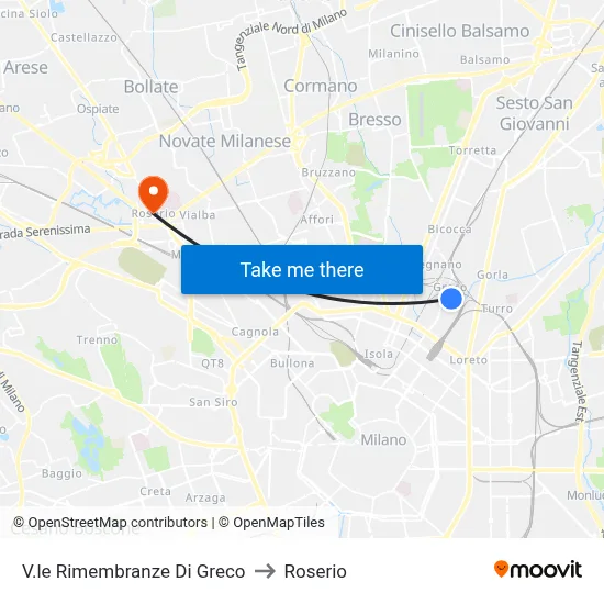 Rimembranze Di Greco Avenue to Roserio map