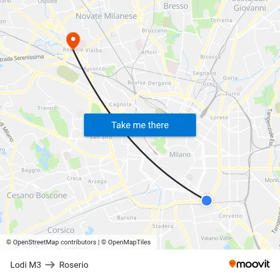 Lodi M3 to Roserio map