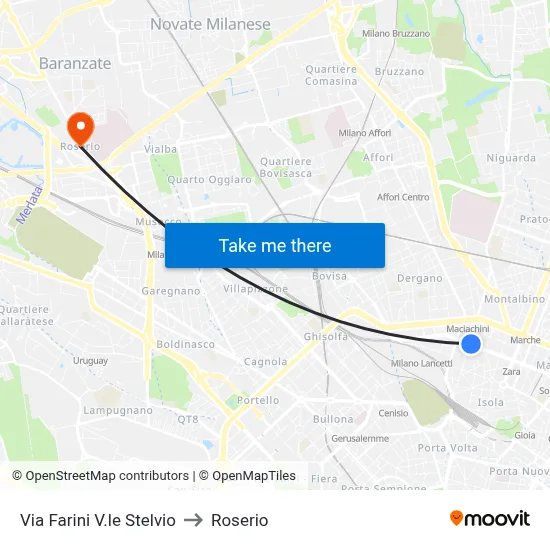 Via Farini V.le Stelvio to Roserio map