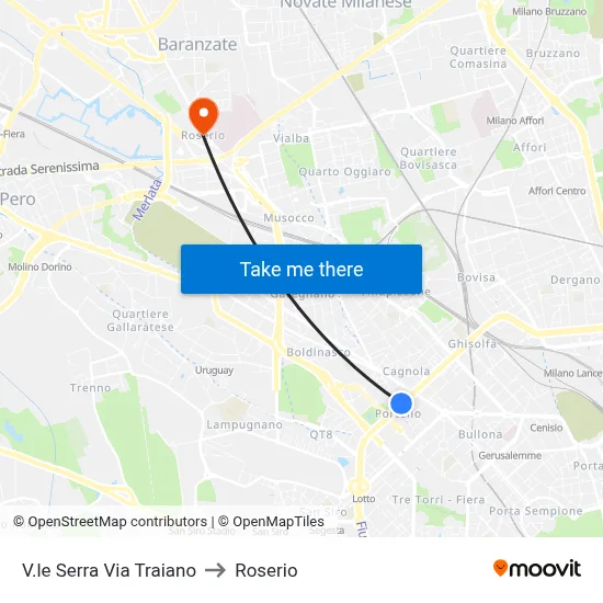 V.le Serra Via Traiano to Roserio map