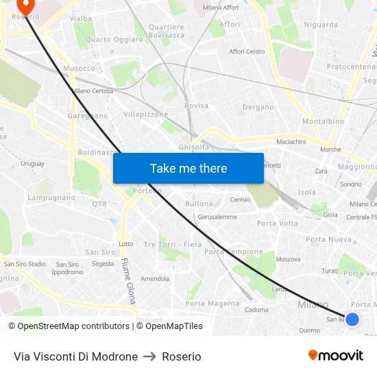 Via Visconti Di Modrone to Roserio map