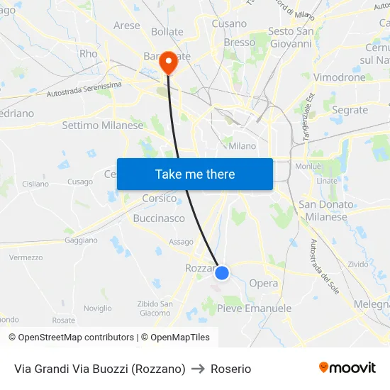 Via Grandi Via Buozzi (Rozzano) to Roserio map