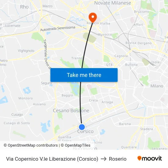 Via Copernico V.le Liberation (Corsico) to Roserio map