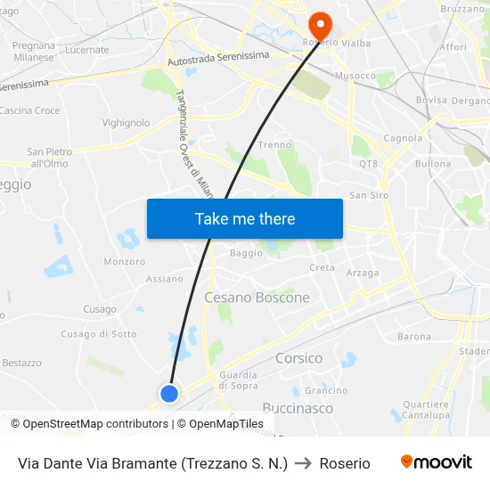 Via Dante Via Bramante (Trezzano S. N.) to Roserio map