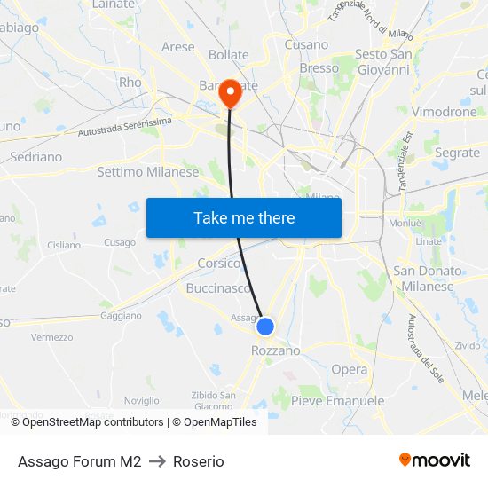 Assago Forum M2 to Roserio map