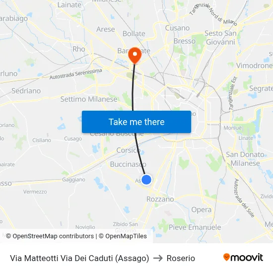 Via Matteotti Via Dei Caduti (Assago) to Roserio map