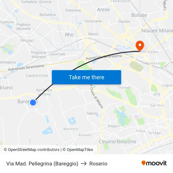 Via Mad. Pellegrina (Bareggio) to Roserio map
