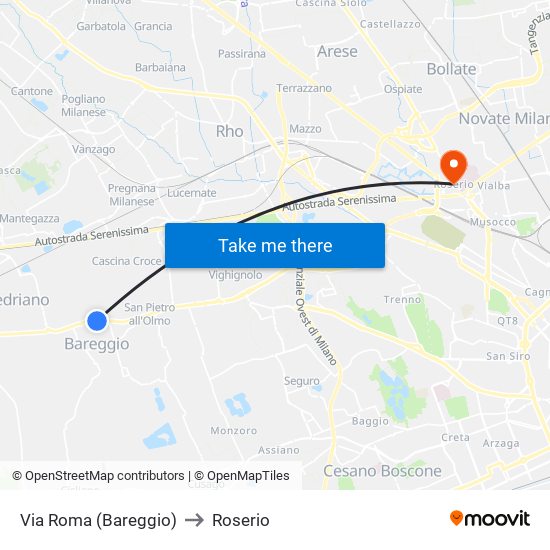 Via Roma (Bareggio) to Roserio map