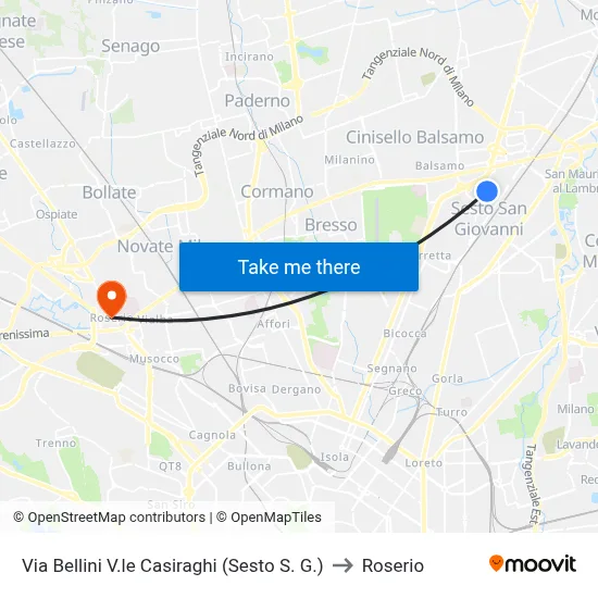 Bellini Street Casiraghi Avenue (Sesto S. G.) to Roserio map