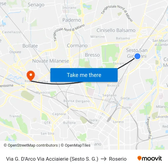 G. D'Arco Street Acciaierie Street (Sesto S. G.) to Roserio map