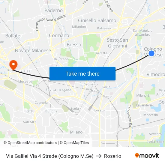 Galilei Street 4 Streets (Cologno M.Se) to Roserio map