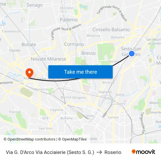 G. D'Arco Street Acciaierie Street (Sesto S. G.) to Roserio map