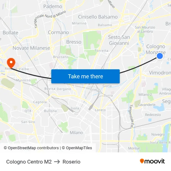 Cologno Centro M2 to Roserio map
