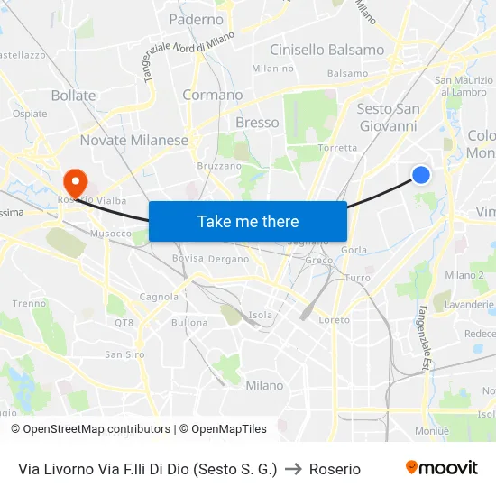 Via Livorno Via Brothers of God (Sesto S. G.) to Roserio map