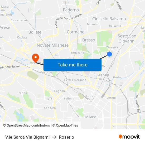 Viale Sarca Via Bignami to Roserio map