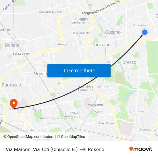 Via Marconi Via Toti (Cinisello B.) to Roserio map