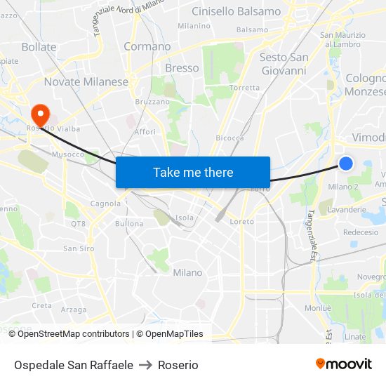 Ospedale San Raffaele to Roserio map