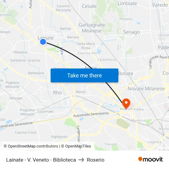 Lainate - Veneto Street - Library to Roserio map