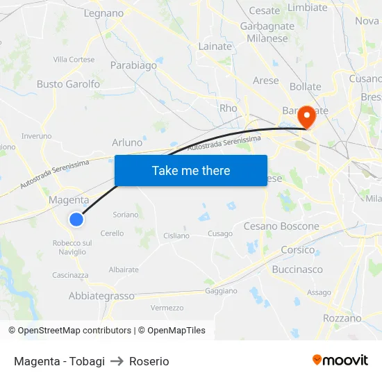 Magenta - Tobagi to Roserio map