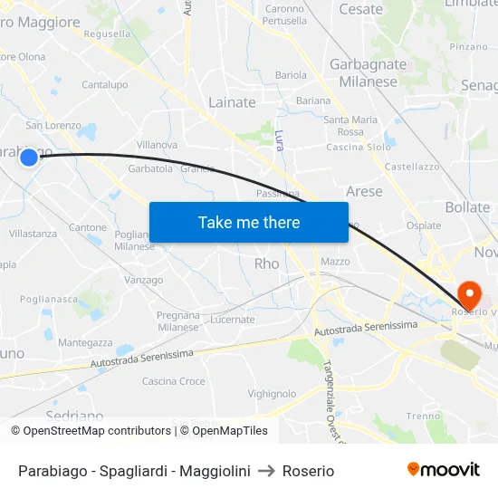 Parabiago -  Spagliardi - Maggiolini to Roserio map