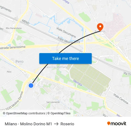 Milan - Molino Dorino M1 to Roserio map