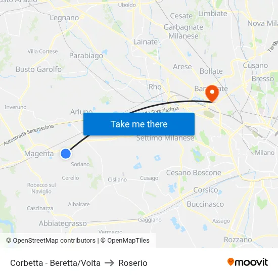 Corbetta - Beretta/Volta to Roserio map
