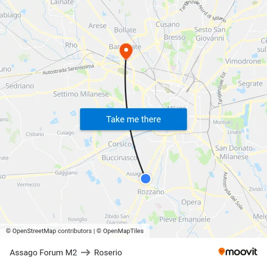 Assago Forum M2 to Roserio map
