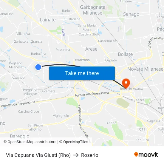 Capuana Street Giusti Street (Rho) to Roserio map