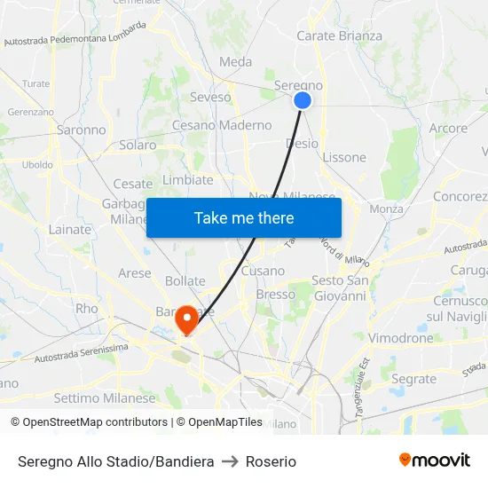 Seregno Allo Stadio/Bandiera to Roserio map