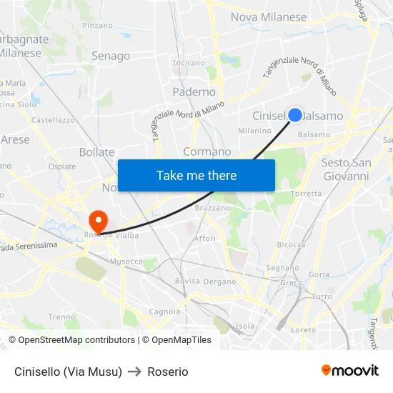 Cinisello (Via Musu) to Roserio map