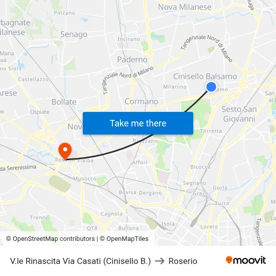 Rinascita Avenue Via Casati (Cinisello B.) to Roserio map