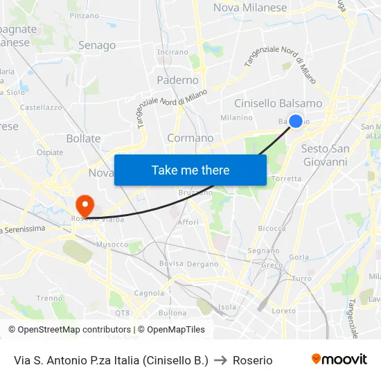 Via S. Antonio P.za Italia (Cinisello B.) to Roserio map