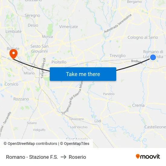 Romano - Stazione F.S. to Roserio map