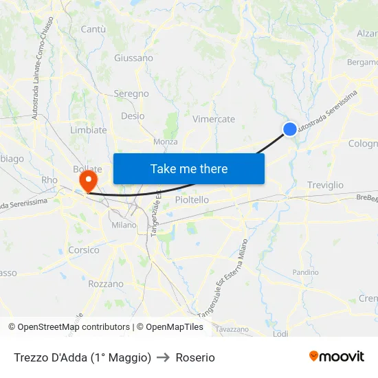 Trezzo Sull'Adda, Biffi to Roserio map