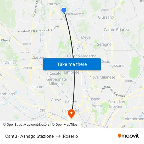 Cantù - Asnago Station to Roserio map
