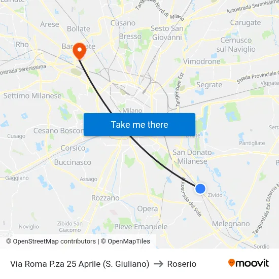 Roma Street April 25th Square (San Giuliano) to Roserio map