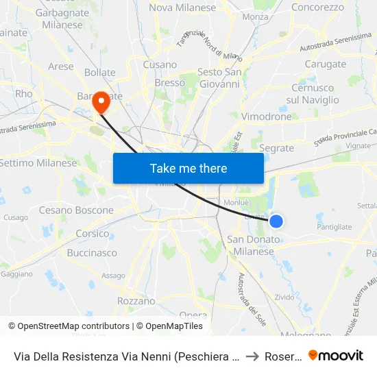 Via Della Resistenza Via Nenni (Peschiera B.) to Roserio map