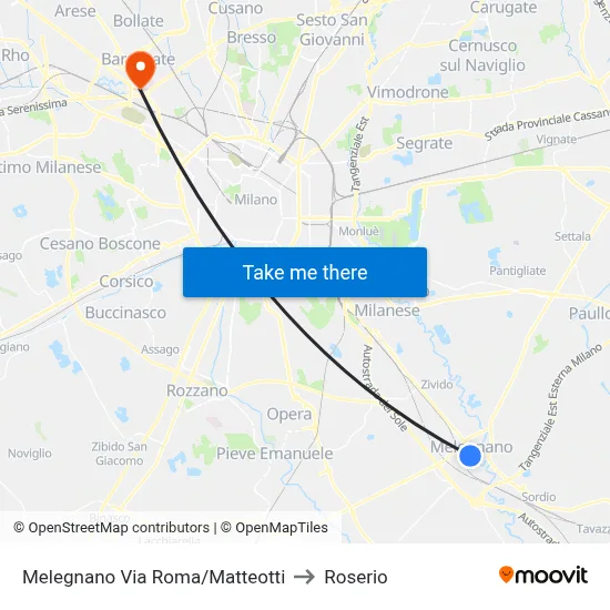 Melegnano Roma/Matteotti Street to Roserio map
