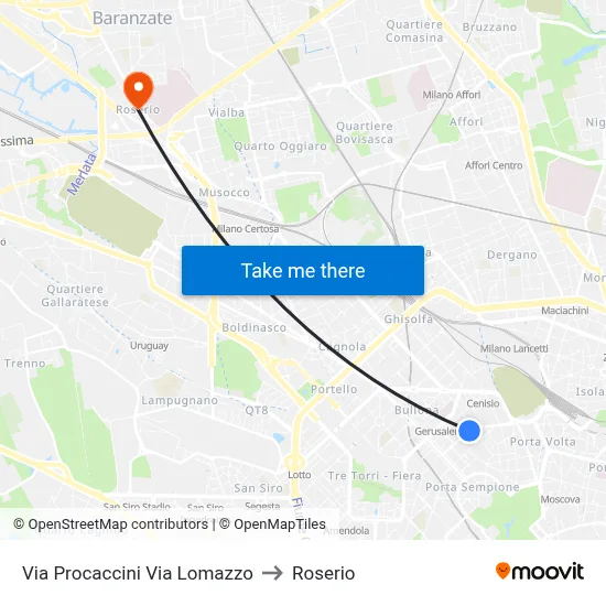 Procaccini Street Lomazzo Street to Roserio map