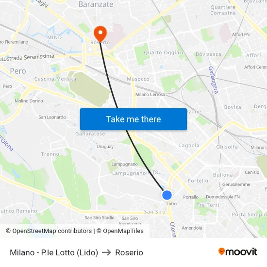 Milan - Lotto Square (Lido) to Roserio map