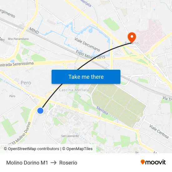 Molino Dorino M1 to Roserio map