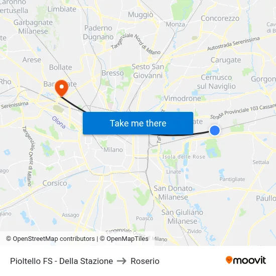 Pioltello Station - Station Street to Roserio map