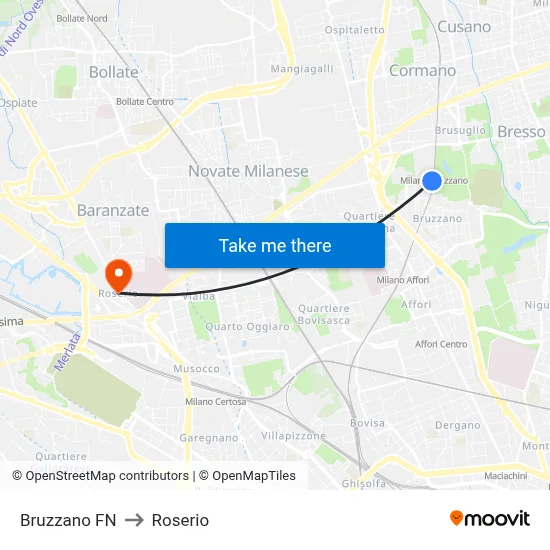 Bruzzano FN to Roserio map