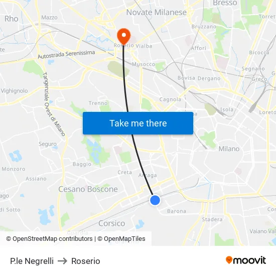 P.le Negrelli to Roserio map