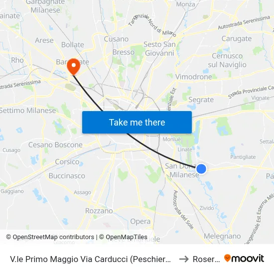 First of May Avenue Carducci Street (Peschiera Borromeo) to Roserio map