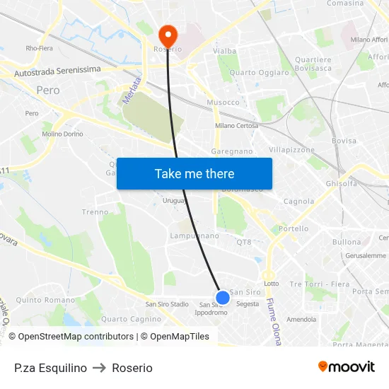 P.za Esquilino to Roserio map