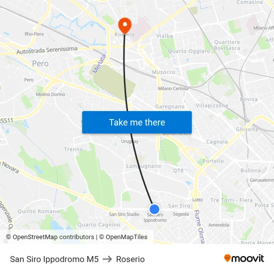 San Siro Ippodromo M5 to Roserio map