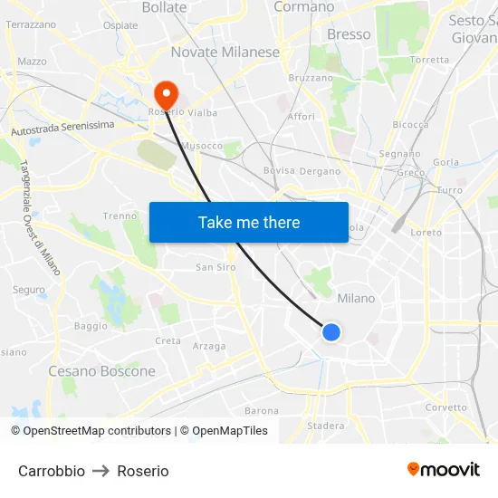 Carrobbio to Roserio map