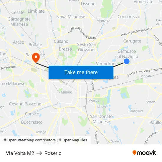 Via Volta M2 to Roserio map