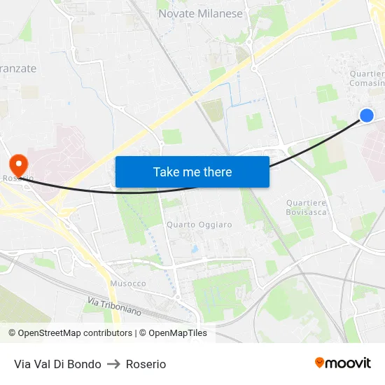 Via Val Di Bondo to Roserio map